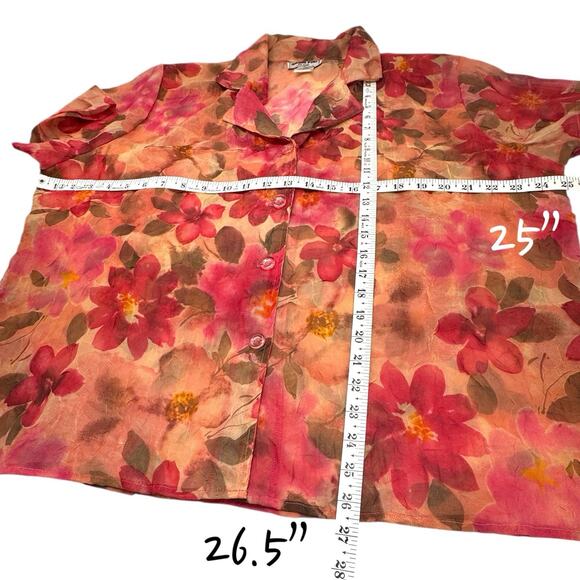 Sheer Chiffon Floral Button Top Collared 20W Garden Fairy Bloomcore Ethereal VTG - Picture 7 of 13